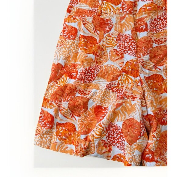 NWT Wmns LOFT Linen Blend Orange White Novelty Seashell Print Peyton Shorts Sz 4 - Picture 6 of 10